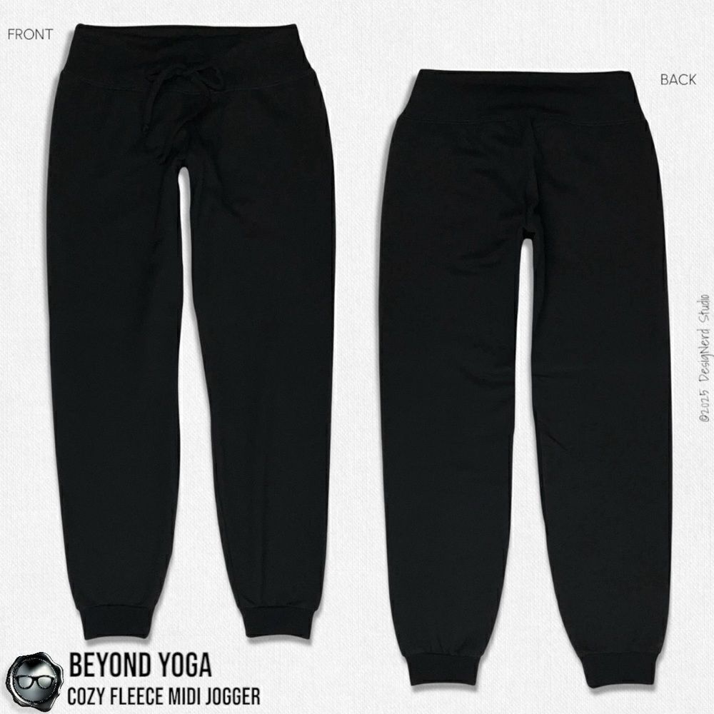 BEYOND YOGA COZY FLEECE LOUNGE AROUND MIDI JOGGER IN BLACK SUPER SOFT MODAL